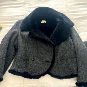 Tweed jacket with rabbit fur lining